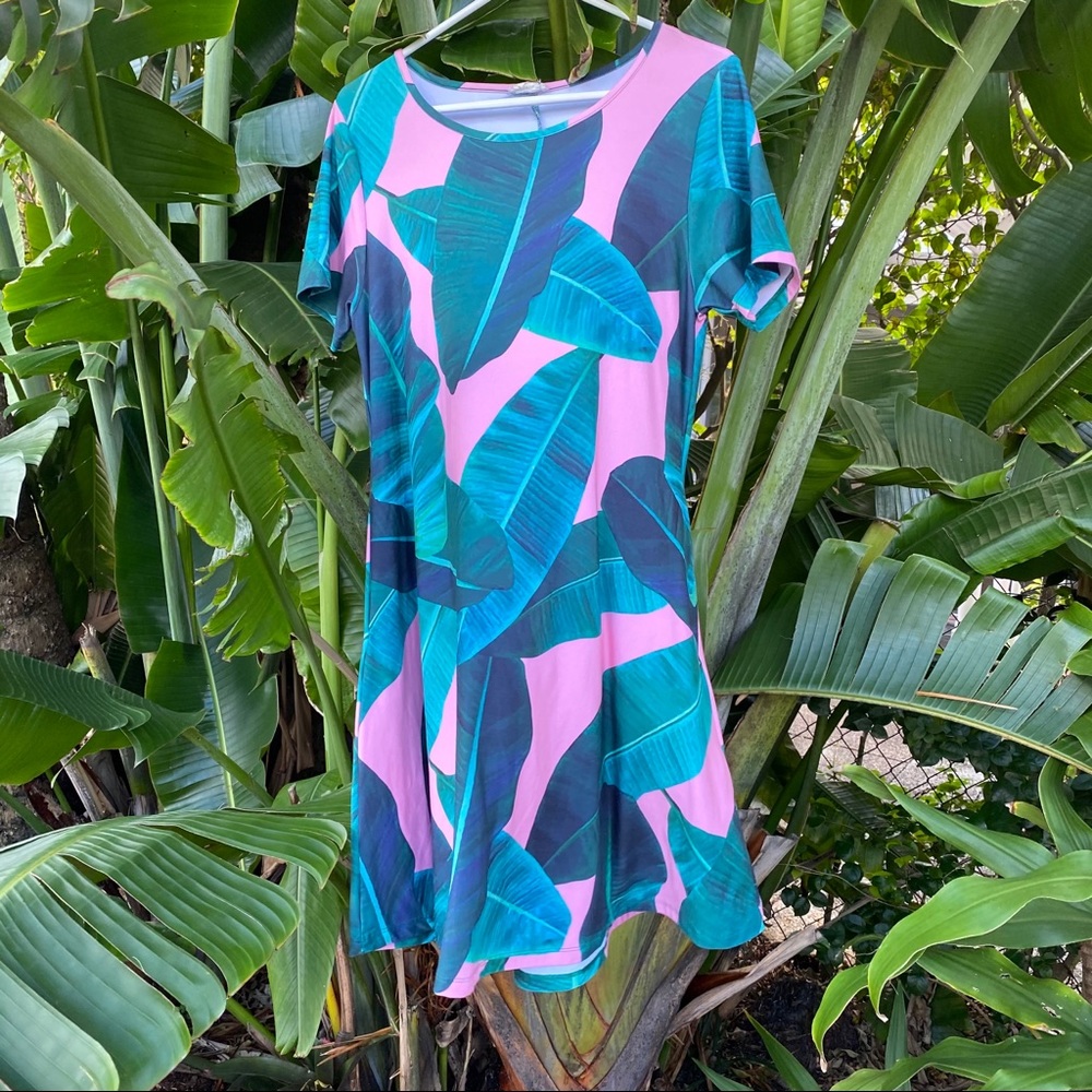 Pink and Green Leaf Dress